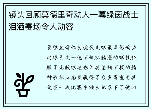 镜头回顾莫德里奇动人一幕绿茵战士泪洒赛场令人动容