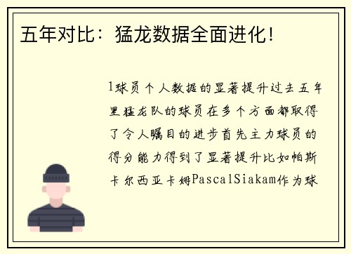 五年对比：猛龙数据全面进化！
